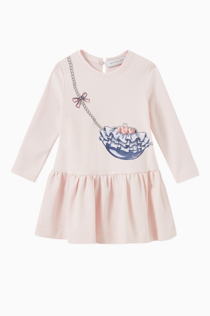 Bag Print Dress in Cotton, Pink