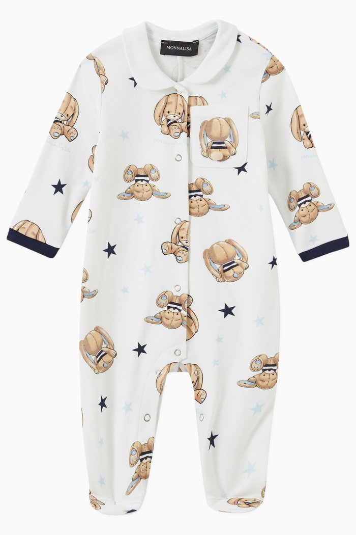 

Bunny Print Pyjama in Interlock Cotton, Neutral
