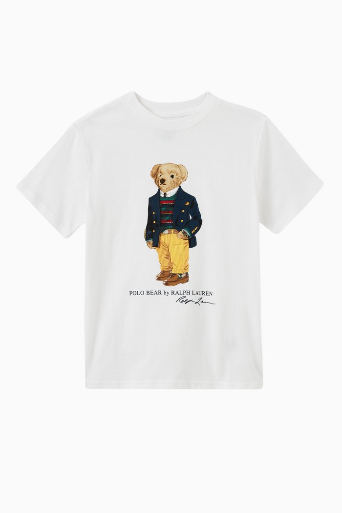 Polo Bear Print T-shirt in Cotton Jersey, White