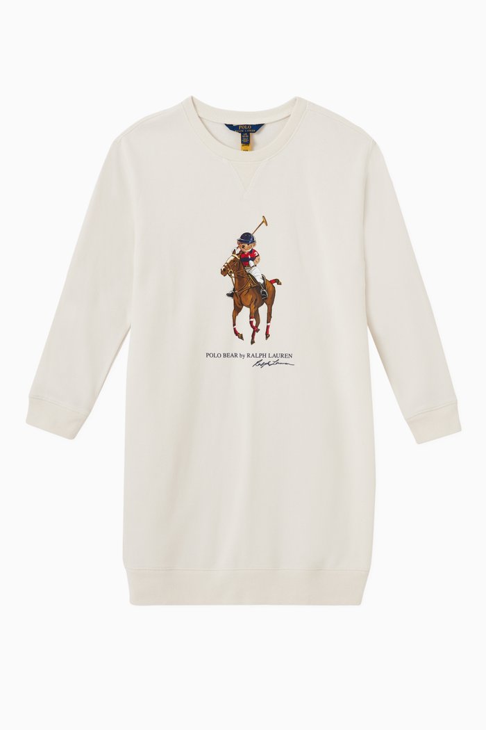 

Polo Bear & Big Pony Sweatshirt Dress in Fleece, White