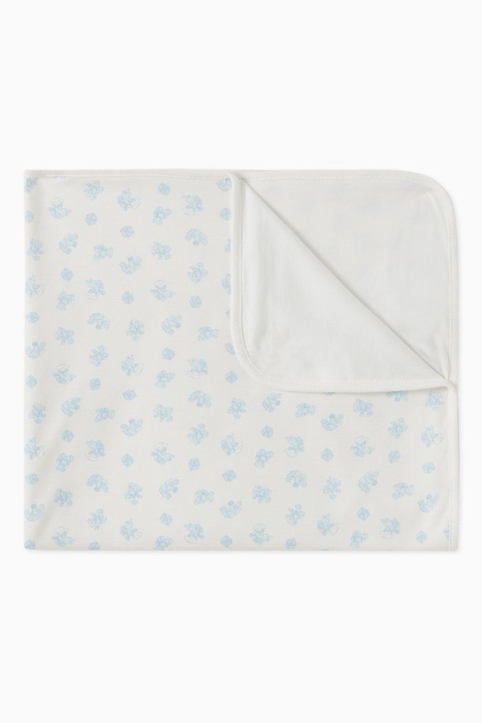 

Polo Bear & Elephant Print Blanket in Cotton Interlock, Blue