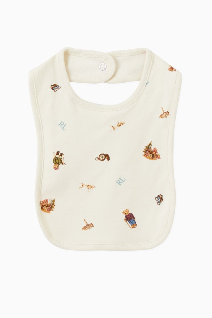 

Polo Bear Print Bib in Cotton, Neutral