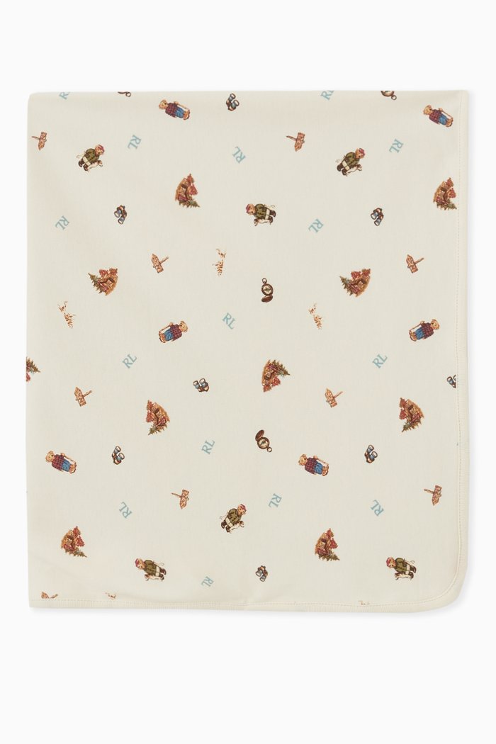 

Polo Bear Print Blanket in Cotton, Neutral