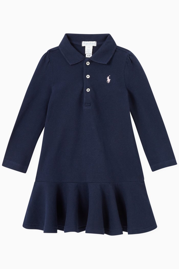

Logo Ruffle Dress & Bloomers Set in Cotton Mesh, Blue