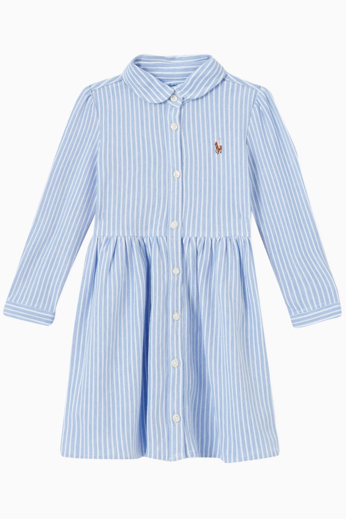 

Logo Striped Dress & Bloomers Set in Cotton, Blue
