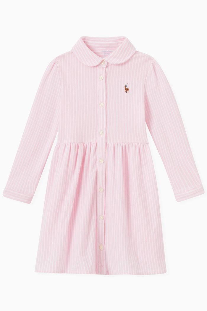 

Logo Striped Dress & Bloomers Set in Cotton, Pink