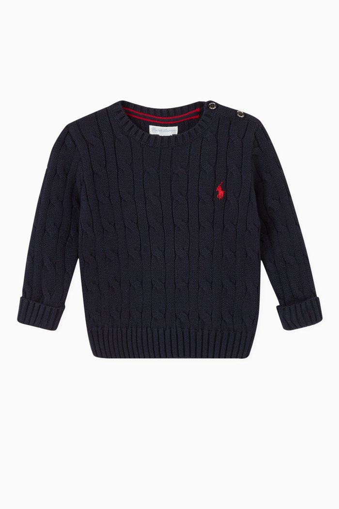 

Polo Sweater in Cotton Knit, Blue