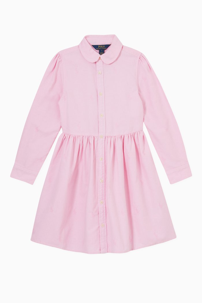 

Long Sleeve Shirtdress in Cotton, Pink