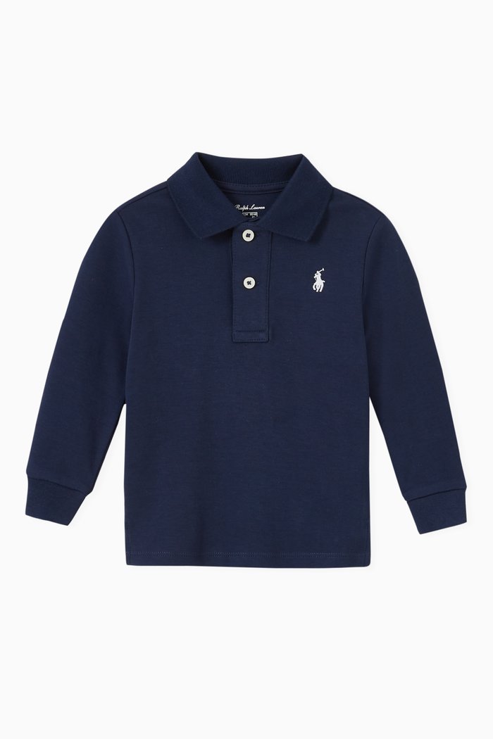 

Polo Long Sleeve T-shirt in Cotton Jersey, Blue