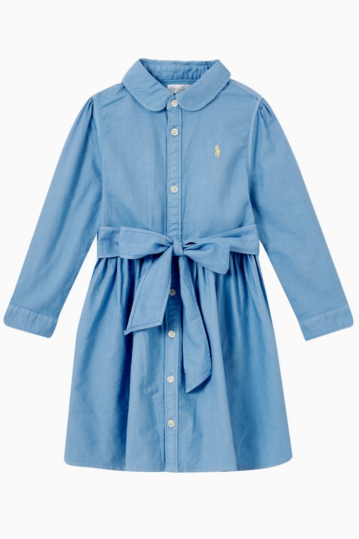 

Long Sleeve Shirt Dress in Oxford Cotton, Blue