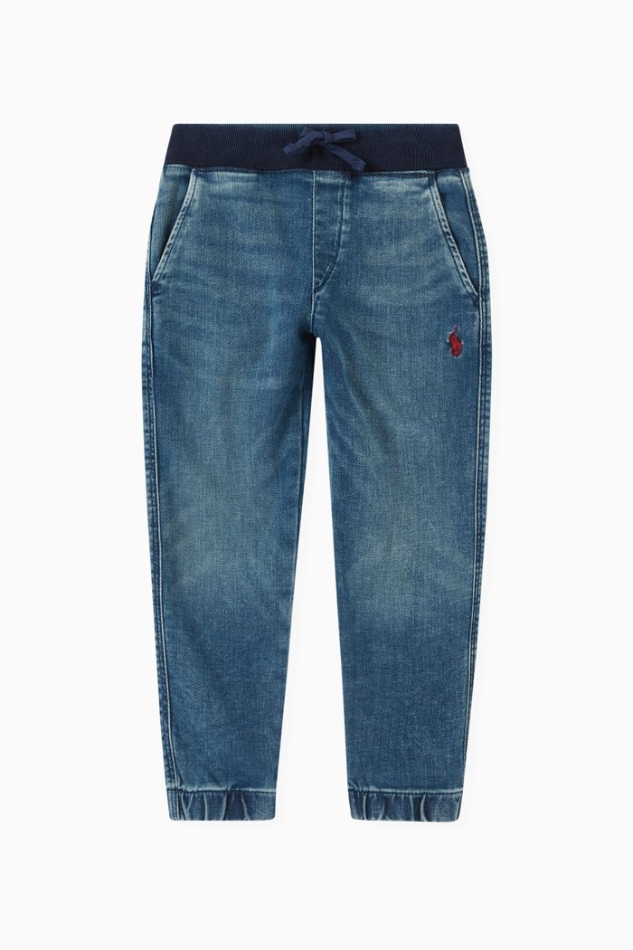 Denim Joggers in Stretch Cotton, Blue