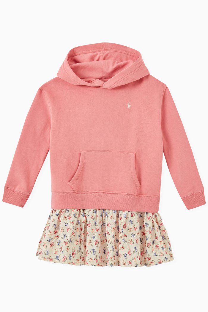

Two-in-one Floral Hoodie Dress in Fleece, Pink