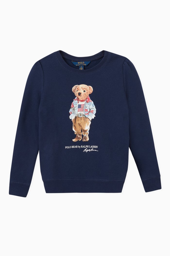 

Polo Bear Print Sweatshirt in Cotton Fleece Blend, Blue