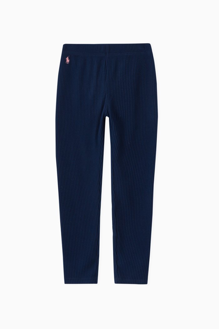 

Stretch Ribbed Leggings in Viscose Blend, Blue
