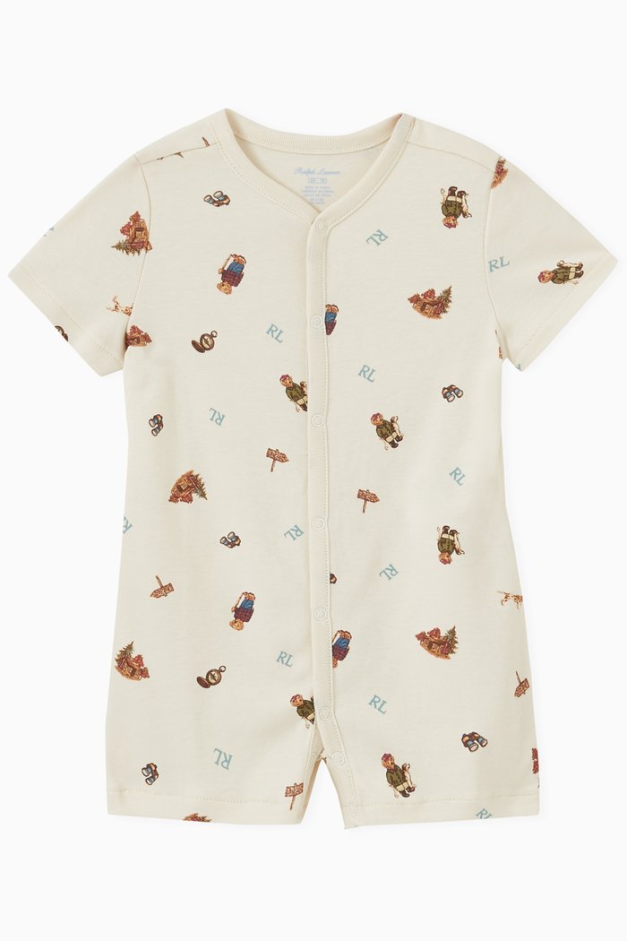 

Polo Bear Short Romper in Cotton, Neutral