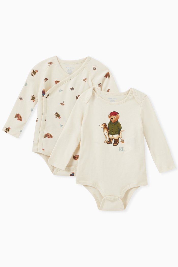 

Polo Bear Print Bodysuit in Cotton, Set of 2, Neutral