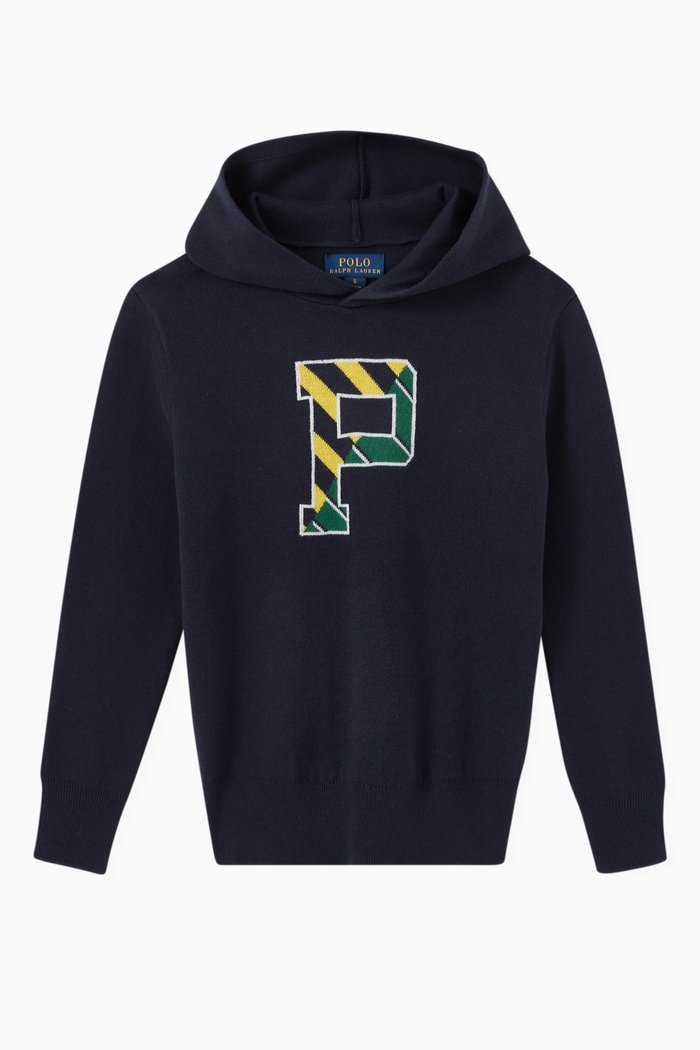 

Striped P Logo Sweatshirt in Cotton, Blue