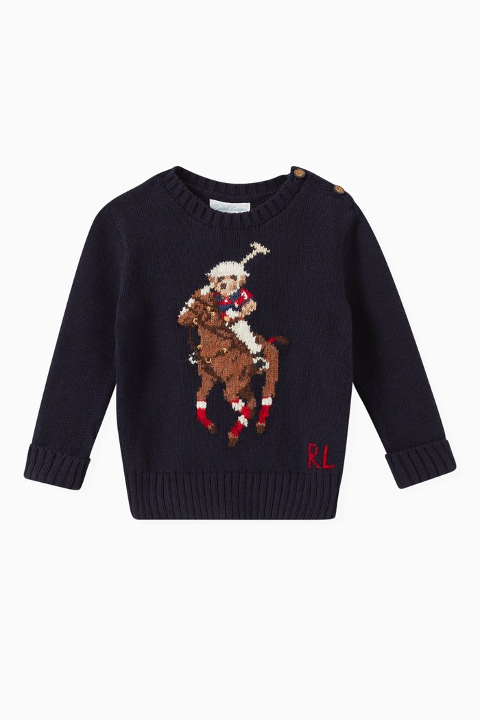 

Bear & Big Pony Sweater in Knit, Blue
