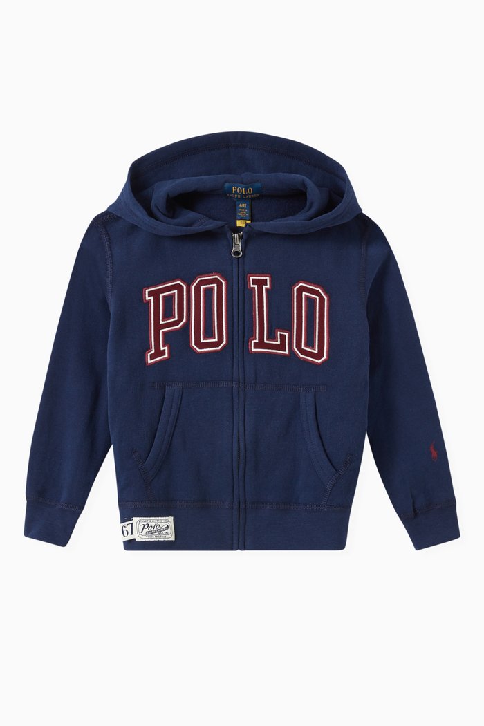 

Polo Logo Hoodie in Cotton Blend Fleece, Blue