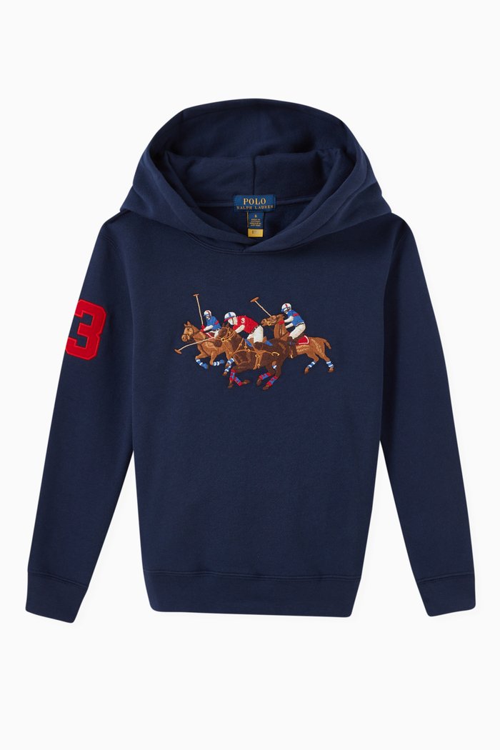 

Triple Pony Hoodie in Fleece, Blue
