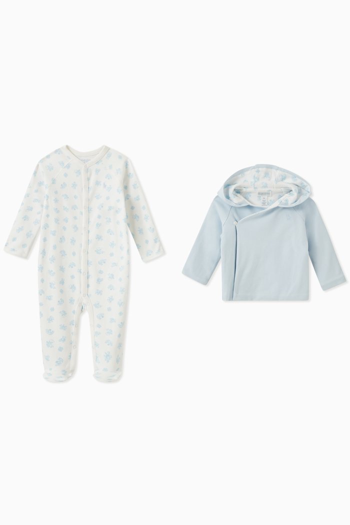 

Teddy Bear & Elephant Print Gift Set in Cotton Interlock, Blue