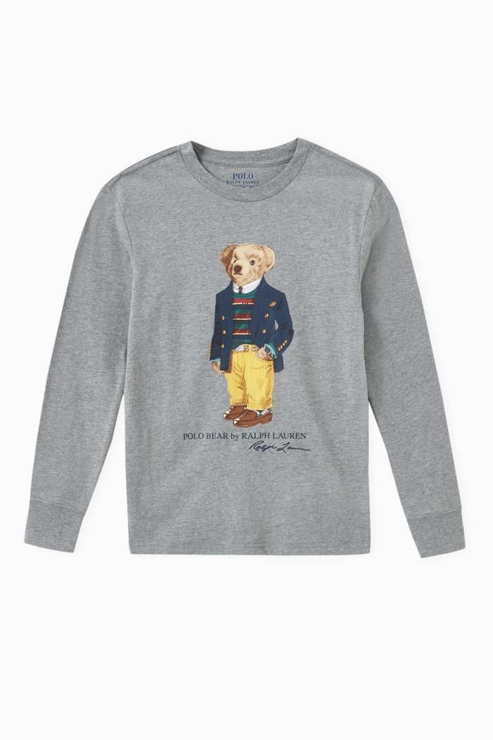

Polo Bear Long Sleeve T-shirt in Cotton Jersey, Grey
