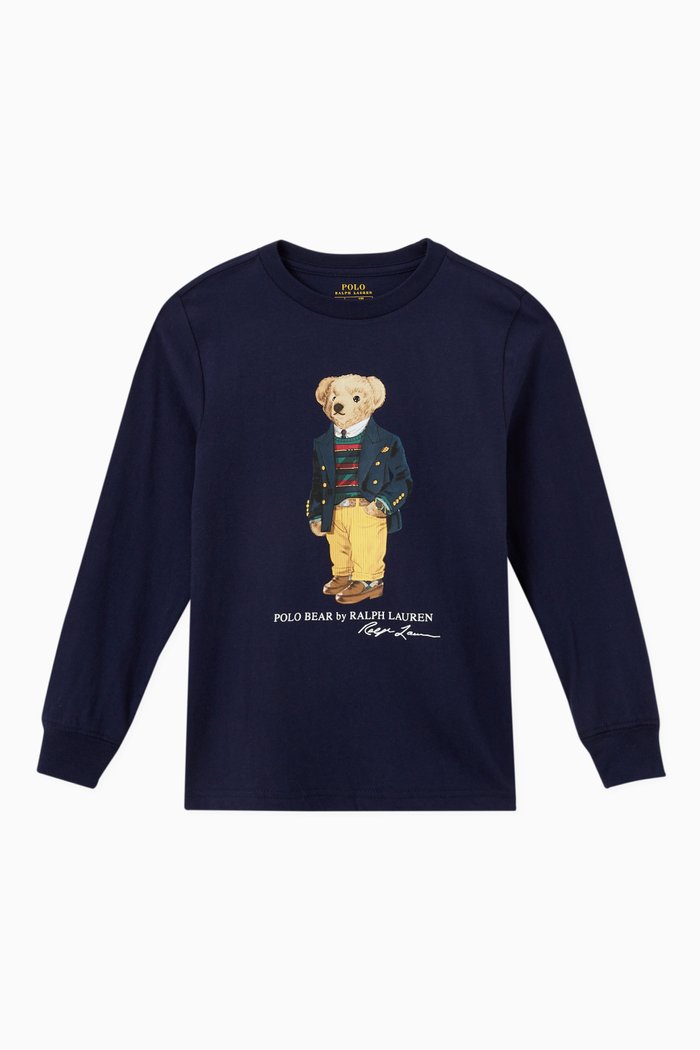 

Polo Bear Long Sleeve T-shirt in Cotton Jersey, Blue