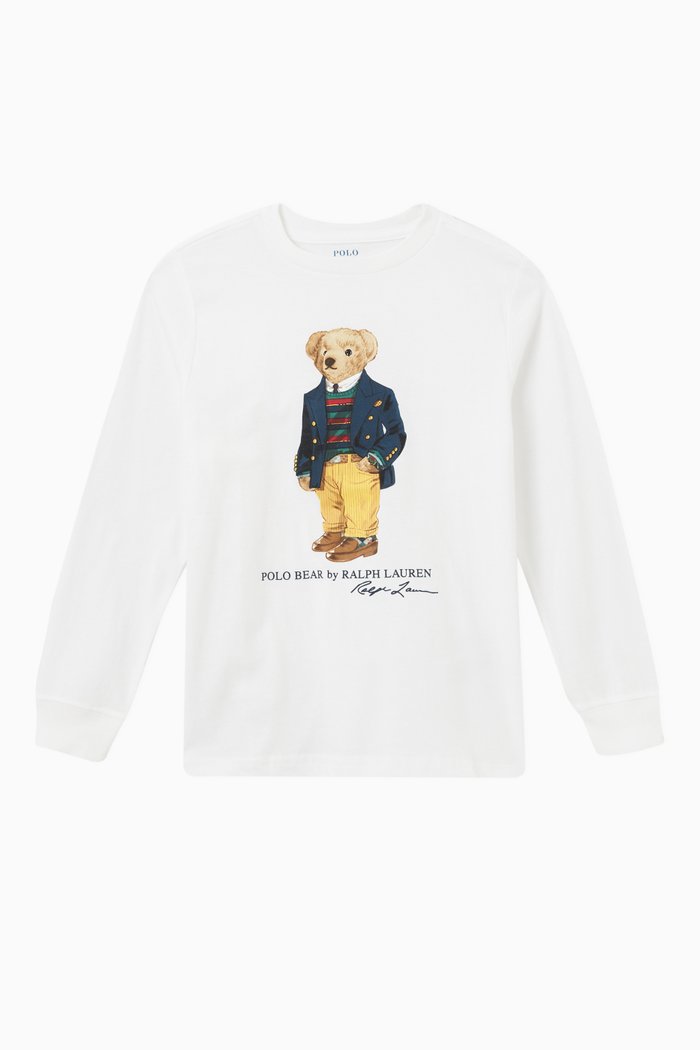 

Polo Bear Long Sleeve T-shirt in Cotton Jersey, White