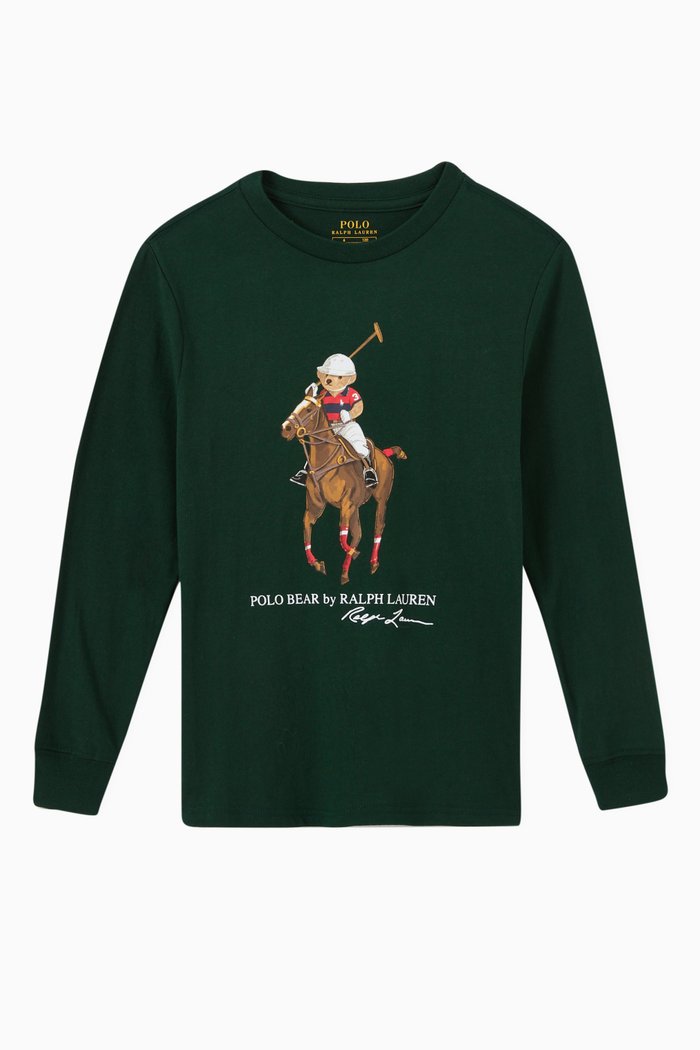 

Polo Bear Long Sleeve T-shirt in Cotton Jersey, Green