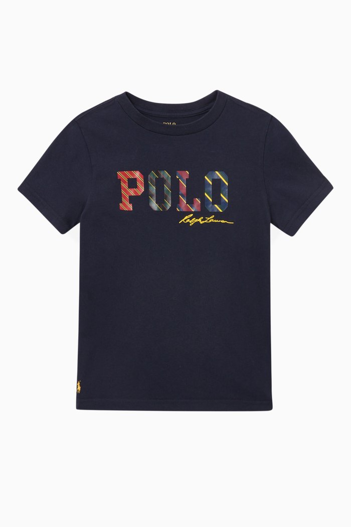 Striped-logo T-shirt in Cotton Jersey, Blue