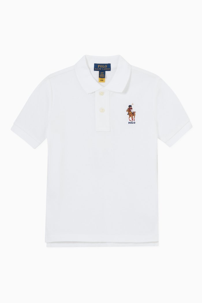 

Polo Bear & Big Pony Print T-shirt in Cotton Mesh, White