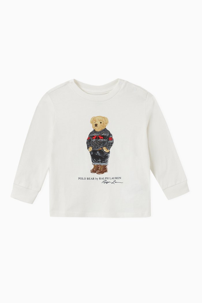 Holiday Polo Bear Long Sleeve T-shirt in Cotton Jersey, Neutral