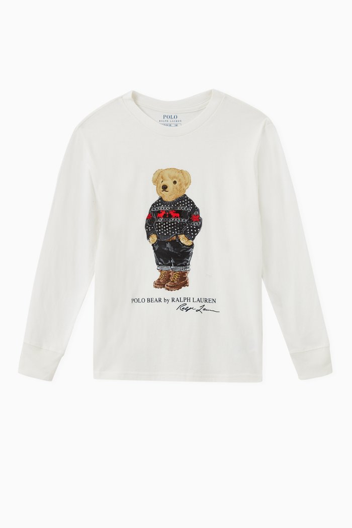 

Holiday Polo Bear Long Sleeve T-shirt in Cotton Jersey, Neutral