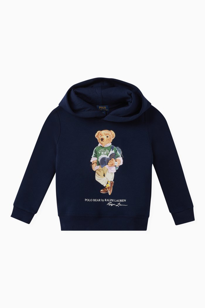

Polo Bear Hoodie in Cotton Blend Fleece, Blue