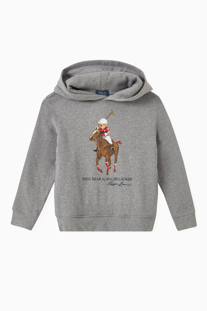 

Polo Bear & Big Pony Hoodie in Cotton Blend Fleece, Grey