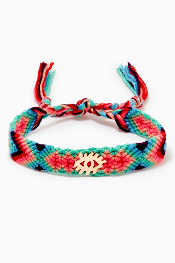 Evil Eye Woven Bracelet in 18kt Yellow Gold, Red