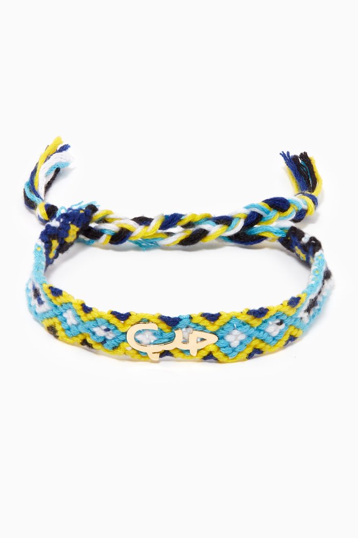 

"Hob/ Love" Woven Bracelet in 18kt Yellow Gold, Blue