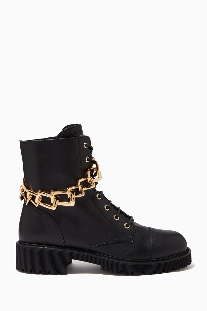 

Detroit Chain Boots in Leather, Black