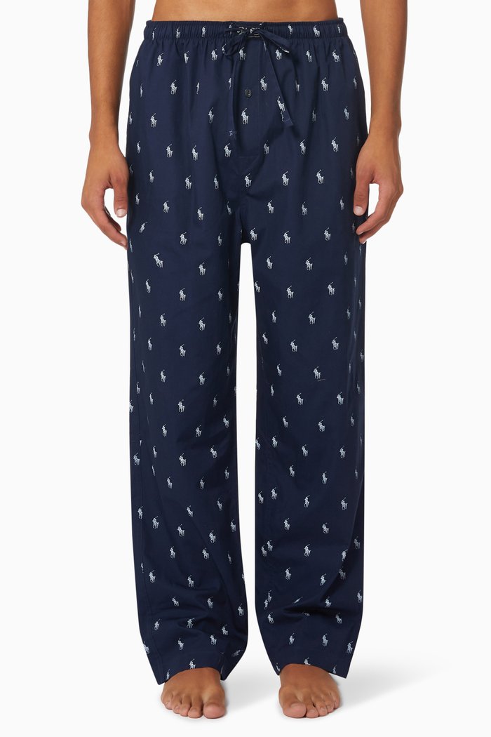 

All-over Pony Print Pyjama Pants in Cotton, Blue