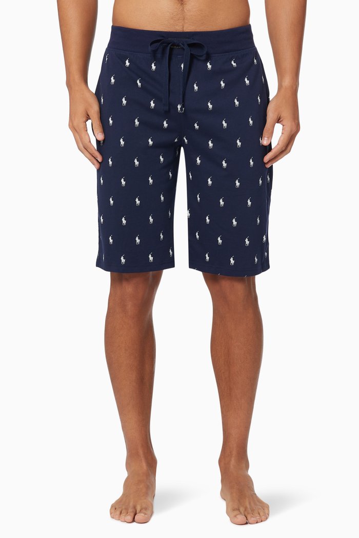 Printed Sleep Shorts in Liquid Cotton, Blue