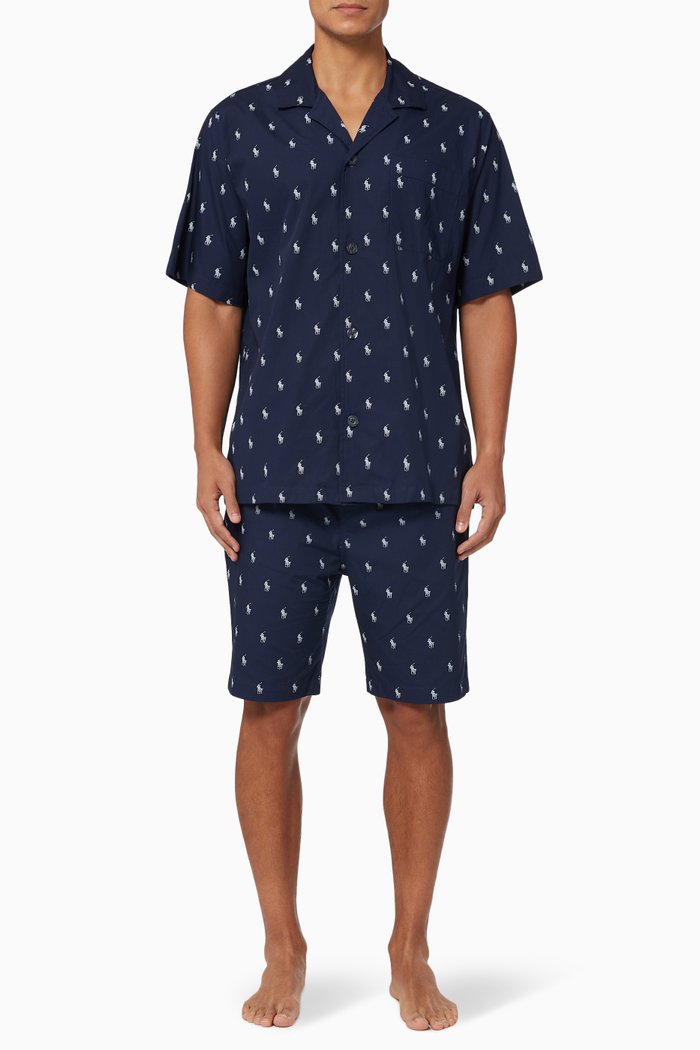 

All-over Pony Print Sleep Set in Cotton, Blue