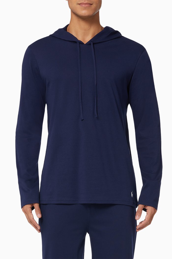 Long Sleeve Sleep Hoodie in Liquid Cotton, Blue