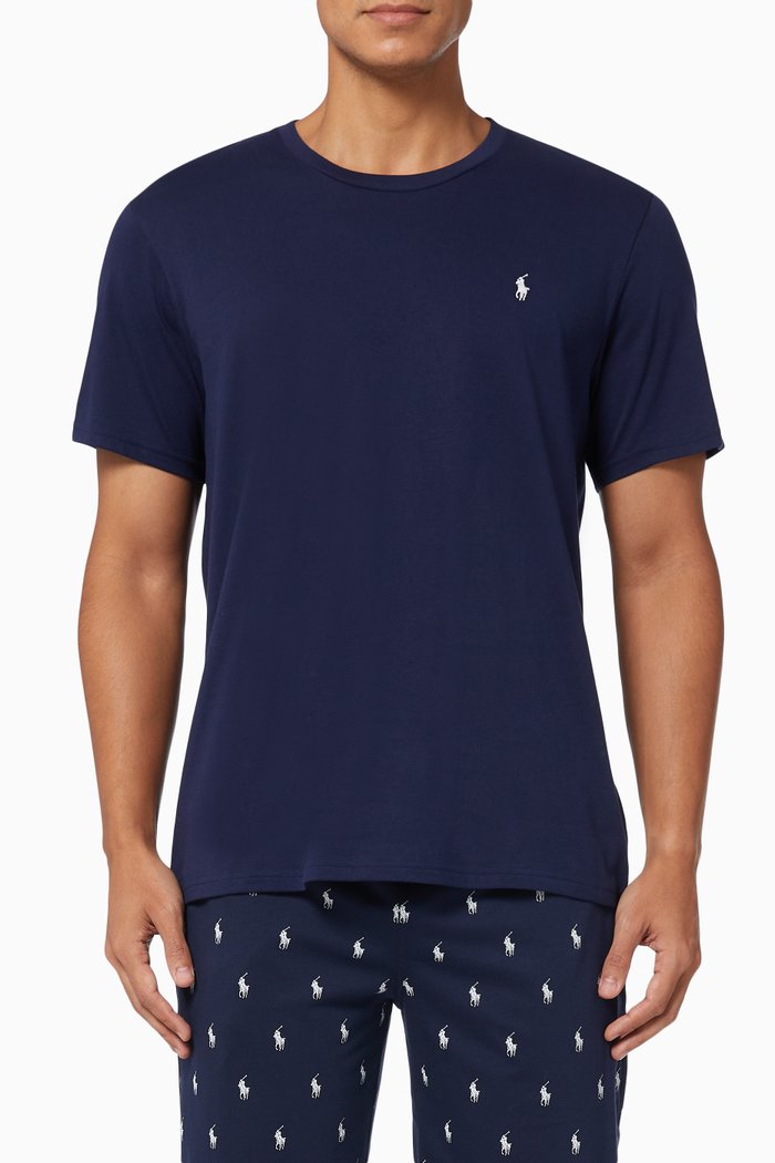 

Crewneck Sleep T-shirt in Liquid Cotton, Blue