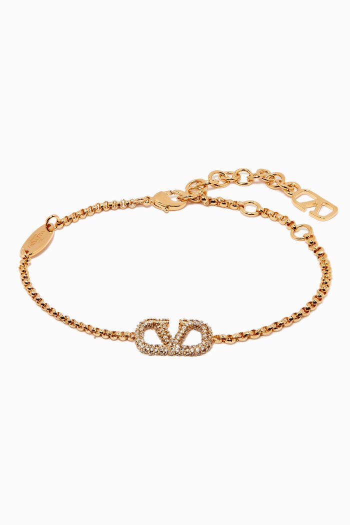 Valentino Garavani VLOGO Strass Bracelet in Metal, Gold