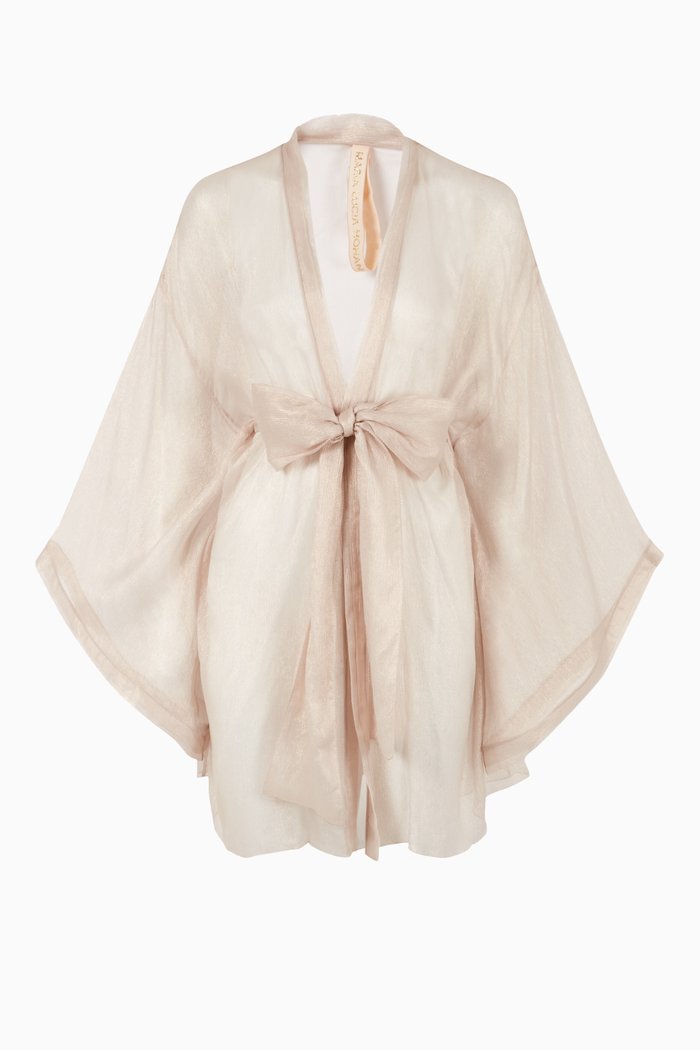 

Belize Kimono Robe in Metallic Silk Mousseline, Silver