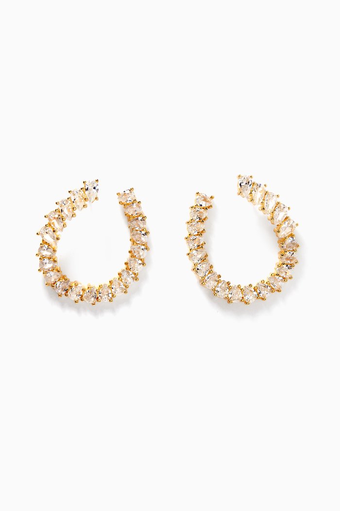 

Pavé Sideway Hoop Earrings, Gold