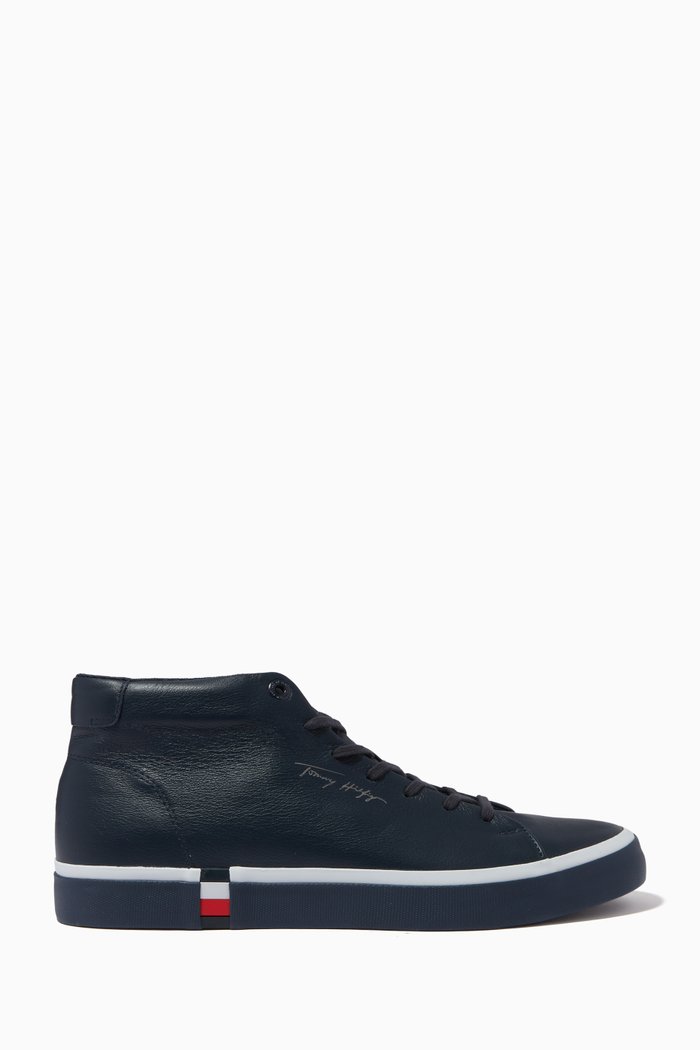 

Signature High-Top Sneakers in Leather, Blue