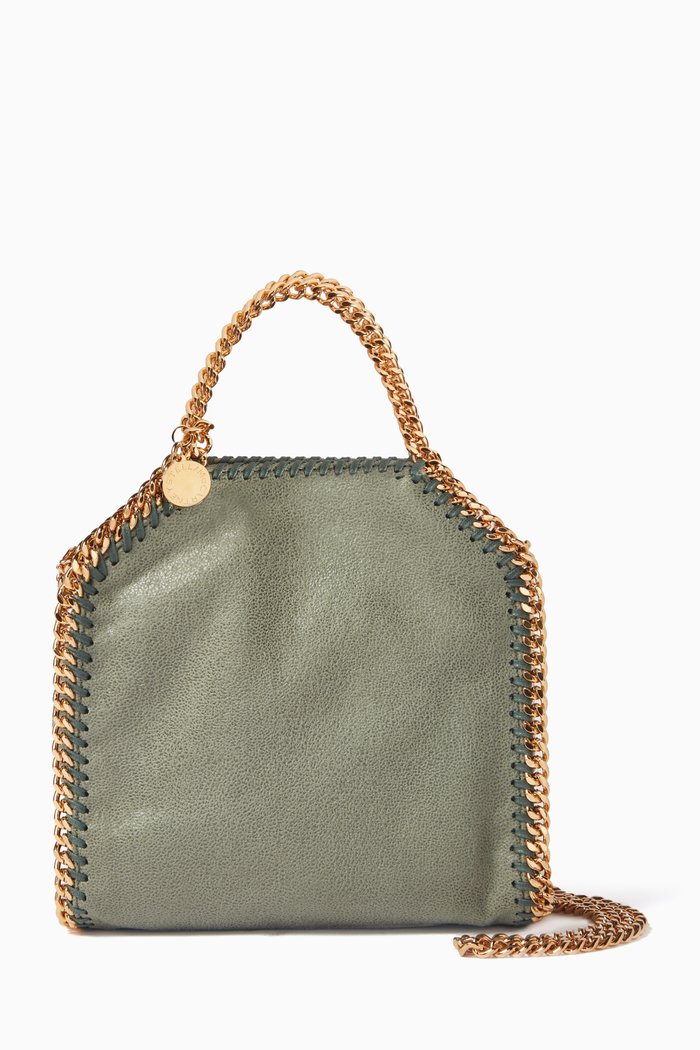 Tiny Falabella Tote Bag in Shaggy Deer Eco Leather, Green