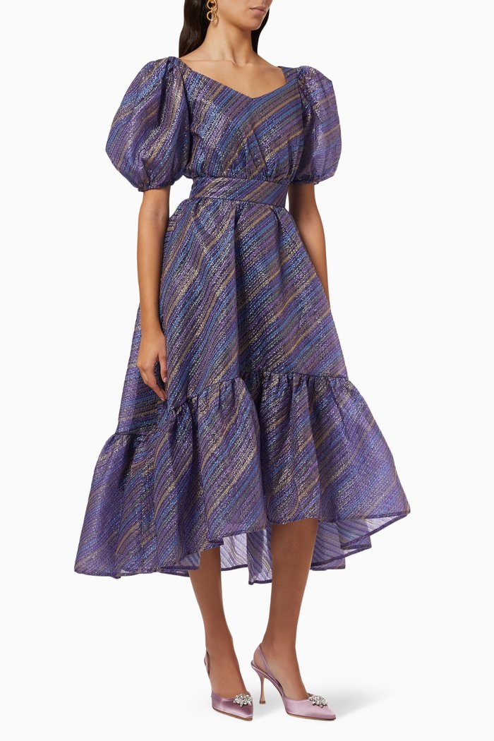 

Puff Sleeve Stripe Dress, Purple