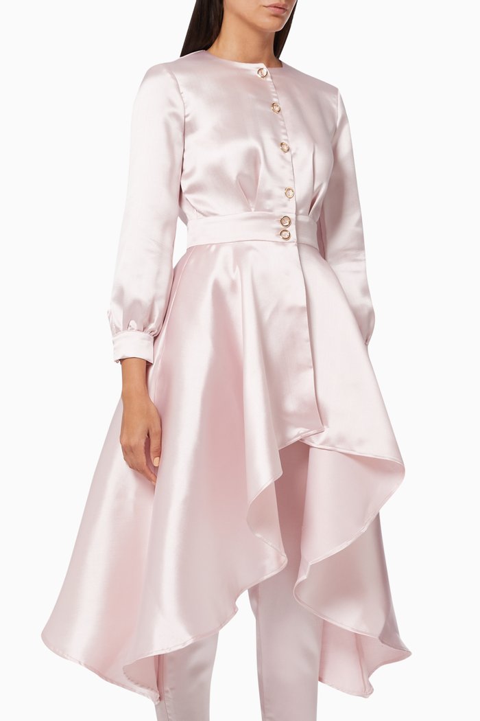 

Asymmetric Peplum Top in Satin, Pink